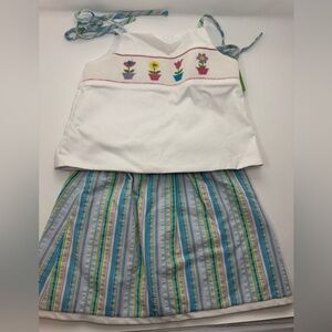 NWT Anavini Floral smocked White and Blue Matching Set with top and skirt